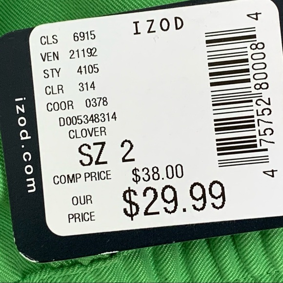 IZOD Golf X-Dry Bright Green Pleated Shorts NWT| 2 - Picture 8 of 9